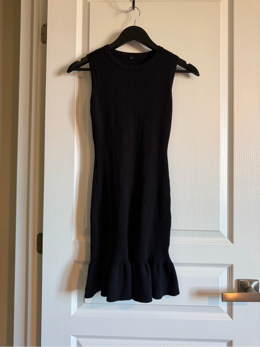Amazon Black Sleeveless Ribbed Midi Dress with Ruffle Hem